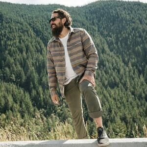 On The Byas Striped Flannel Shirt Men's M Cotton Button Up Surf Mountains